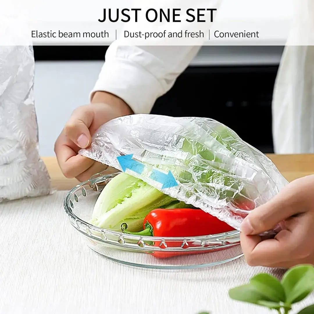 Set of 100 Plastic Stretchable Bowl Covers, Disposable Fresh Keeping Food