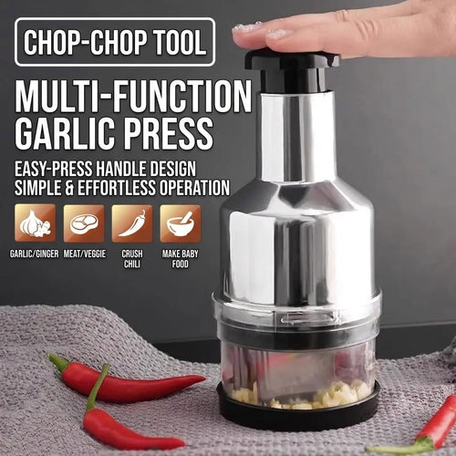 Multi-Function Garlic Press & Vegetable Chopper – Easy Press Manual Food Crusher for Garlic, Ginger, Chili & Meat