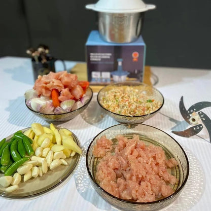 2.0 Litre Manual Meat & Veg Push Chopper with Stainless Steel Bowl