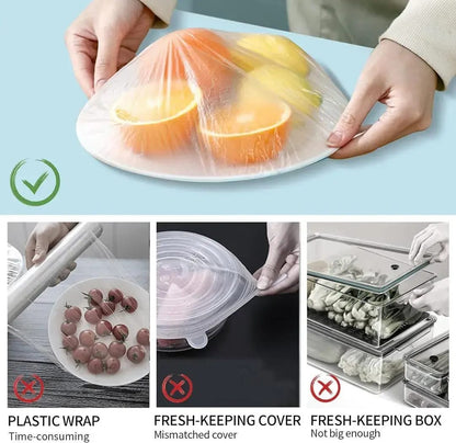 Set of 100 Plastic Stretchable Bowl Covers, Disposable Fresh Keeping Food