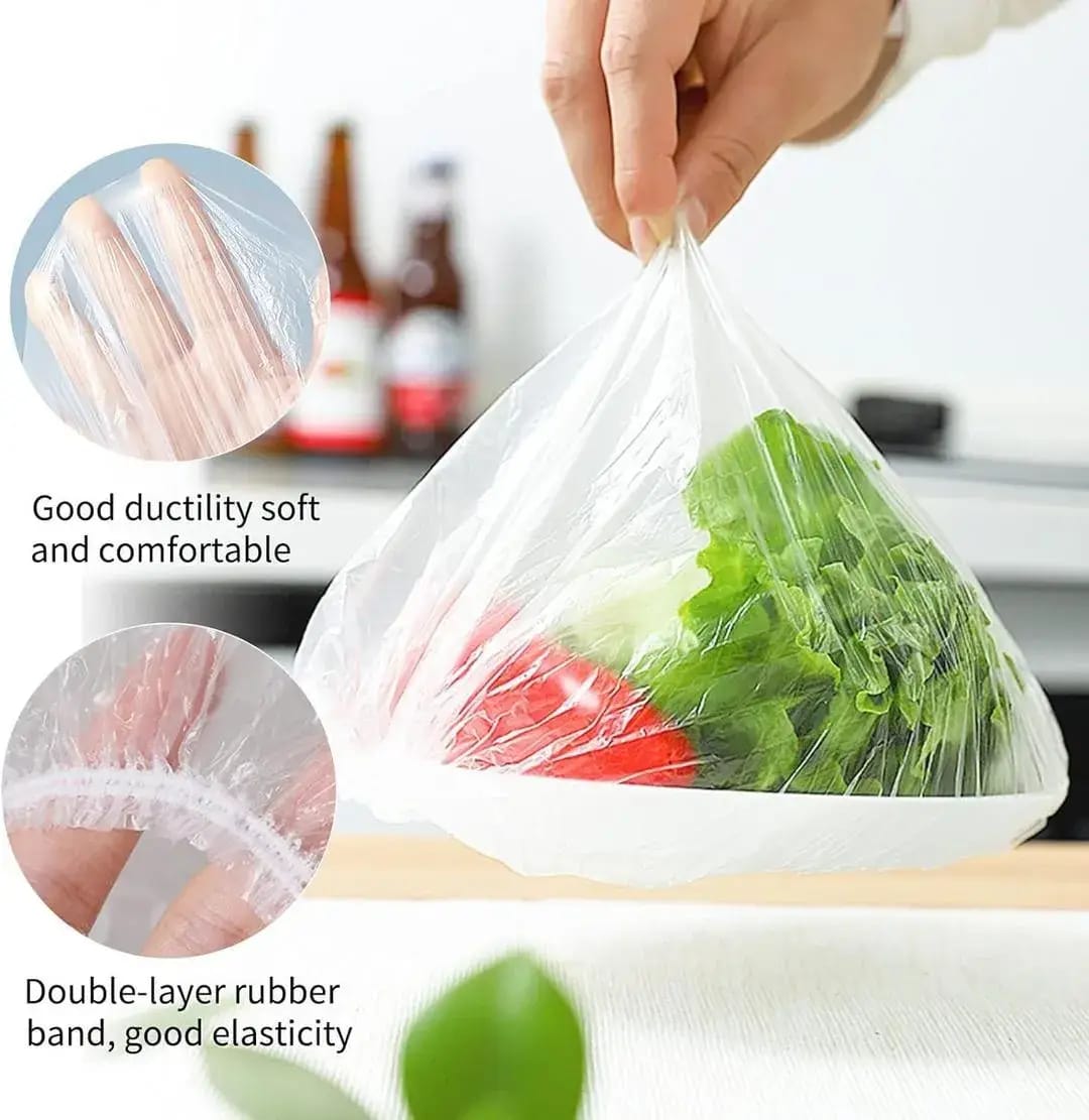 Set of 100 Plastic Stretchable Bowl Covers, Disposable Fresh Keeping Food