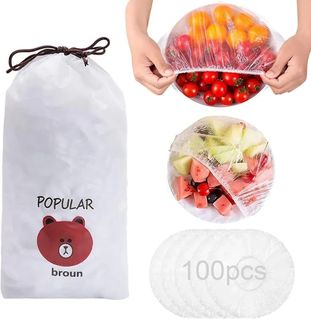 Set of 100 Plastic Stretchable Bowl Covers, Disposable Fresh Keeping Food